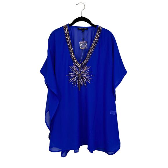 Club Z Collection Other - Club Z Collection Swimwear Cover Up Kaftan Dress XL Royal Blue Embellished NWT